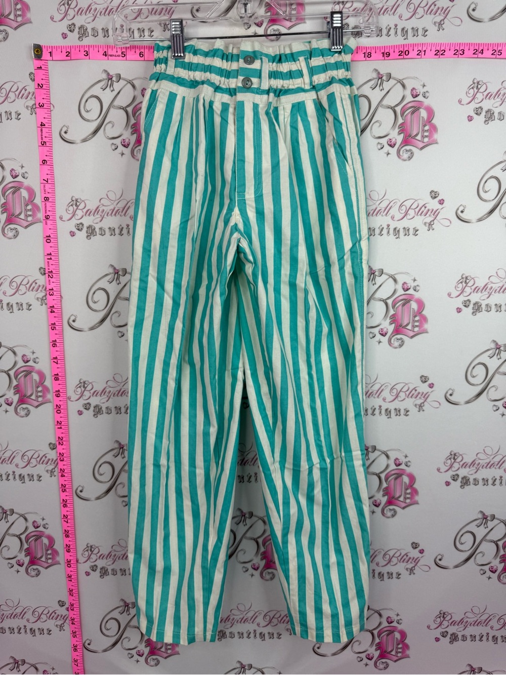 SHEBON vintage pants Striped Teal and White Straight-Leg Pants